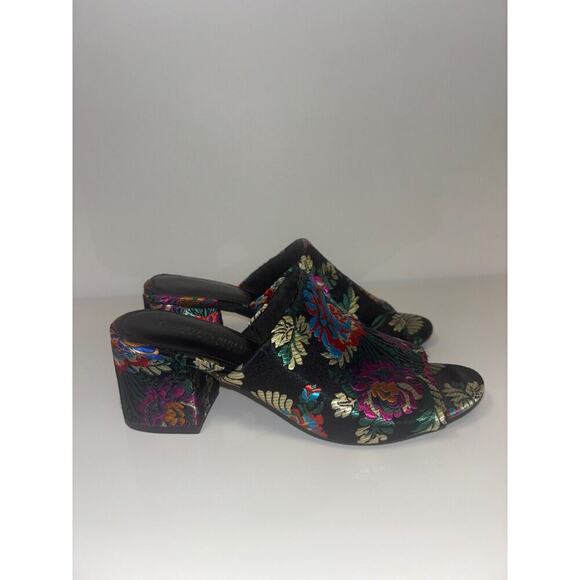 Christian Siriano Mule Heels Shoes Open Toe Paisley Sz 7.5 VTG Boho Folk Floral - Picture 1 of 6